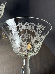 (4) Vintage Morgantown Mikado Etched Champagne / Tall Sherbet Glasses 1930s