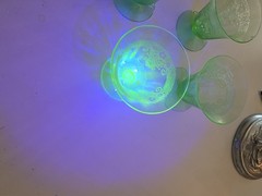 x4 Vtg Fostoria Vesper Green H2F Fruit / Oyster Glowing Glass 3 Chipped Free Shp
