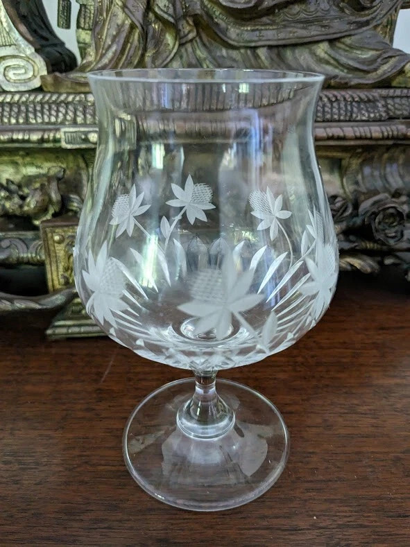 Ajka Etched Crystal Cognac Brandy Tulip Sniffer Glass made in Hungary, New