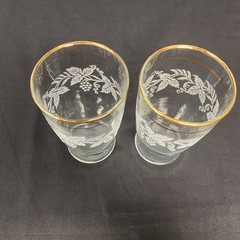 Set of 5 Vintage Bartlett Collins Gold Rim Tumblers W/ Frosted Grape Design