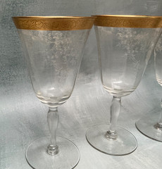 3 Morgantown PRISCILLA Water/Wine Glasses Gold Encrusted Rims 6 5/8”