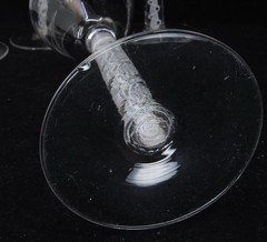 Beautiful Antique Air Twist Stem & Etched Glass Stemware: 4 Cordial Glasses