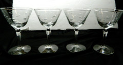Vtg MCM Libbey Glass Windswept Champagne Cocktail Etched Prism Stem Lot of 4 EUC