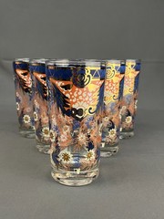 6 Vintage MCM Cera IMARI Floral Gold Scroll Highball 5 5/8″ Glasses: MINT