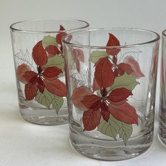 Vtg Block Spal Poinsettias Portugal Bar Glasses Set Of 4 By Mary Lou Goertzen