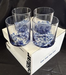 The Cellar Blue Confetti Glass Tumblers Set 4 Rocks Glasses 12oz Barware NIB