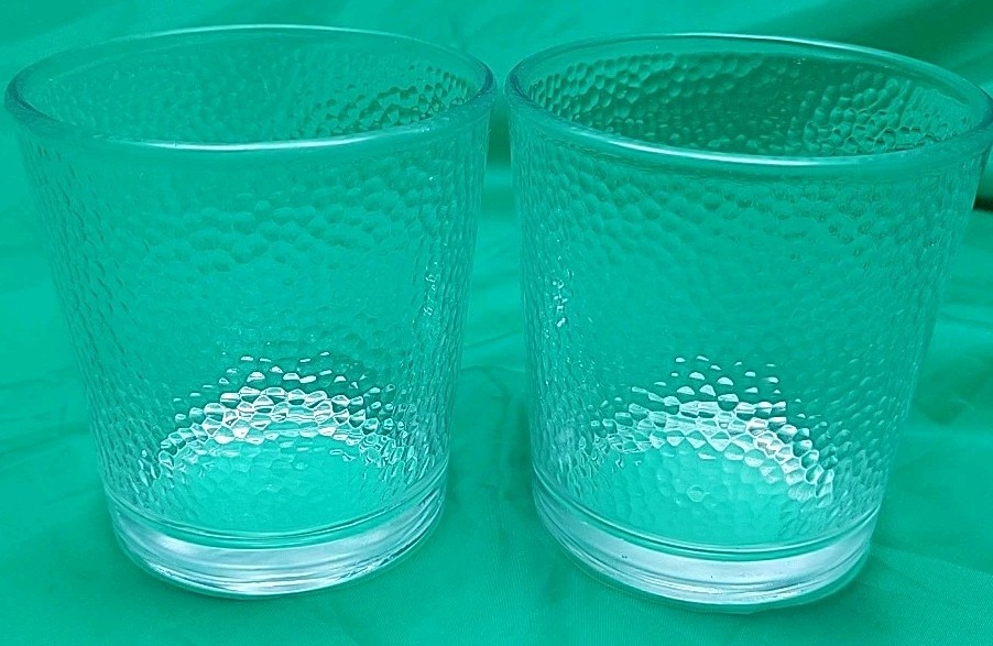 2 Vintage Libbey Glass Pebbled Textured clear Old Fashioned Tumbler Low Ball MCM