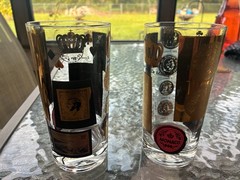 TWO MCM MONACO SOUVENIR COCKTAIL GLASSES PRINCE RAINIER III DESIGN BY ANTHONY