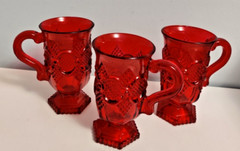 Avon Ruby Red Cape Cod 1876 VARIATION! 3 Footed Mugs-FLASHED NOT SOLID RED GLASS