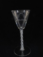 Beautiful Antique Air Twist Stem & Etched Glass Stemware: 4 Cordial Glasses