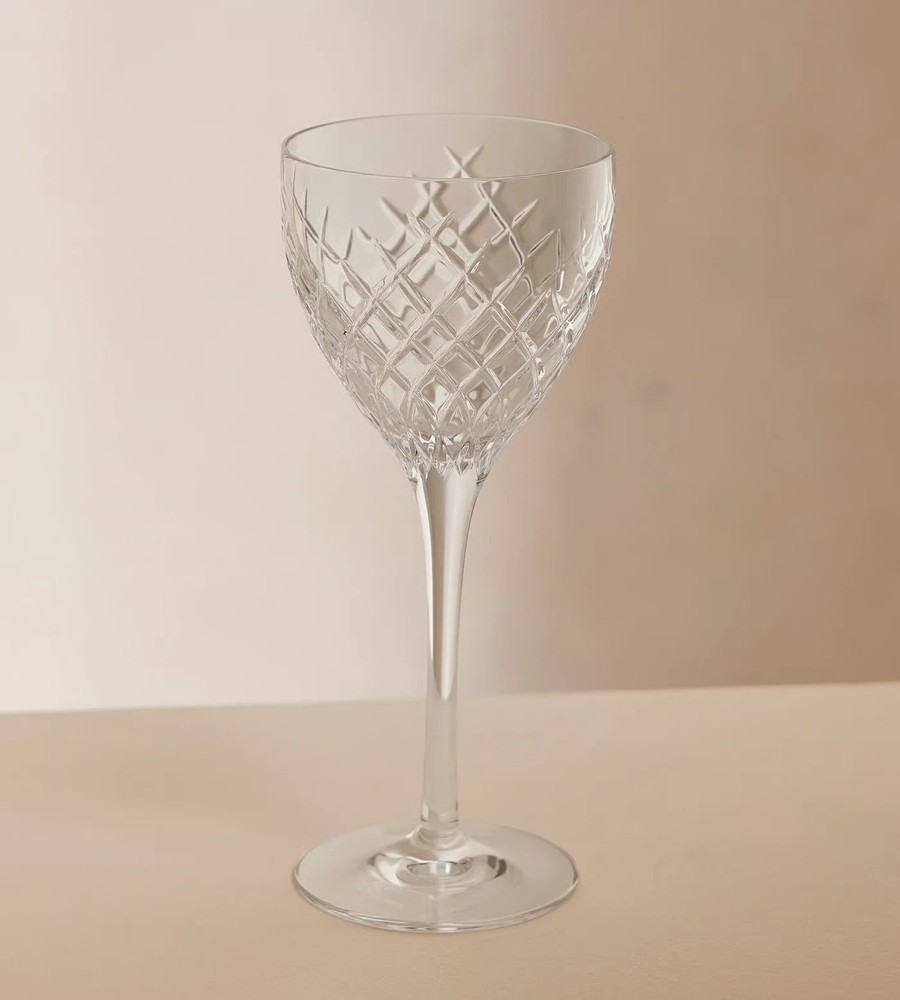 Soho Home Barwell Cut Crystal Wine Glasses – Set of 4 – Hand-Etched Luxury Stemw