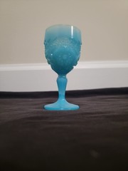 Vintage Degenhart Light Blue Buzzsaw Cordial Wine Glass Pressed Glass Goblet