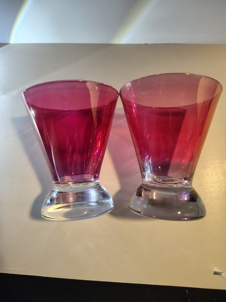 2 Cranberry Hand Blown Crystal Cocktail goblet or dessert bowl, Heavy Base