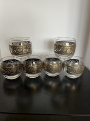 Set If 6 Culver Roly Poly Glasses, Ebony Baroque Scroll