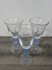 3 Artland Handblown Goblets Seeded Bubbles In Stem Blue 8.5”T x 4.5”W