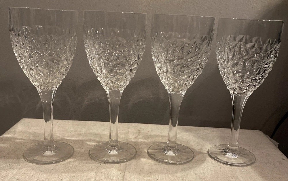 Barski Crystal Nicolette White Wine Glasses Rock Texture Design Set (4) 7.5”