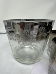 Vintage MCM Queen’s Lustreware 4 Lowball Glasses & Ice Bucket Silver Fade