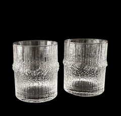 Iittala Finland Niva Crystal Old Fashioned Glasses Set 2 MCM Textured Icicle 8oz