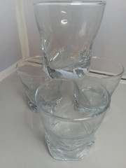 Anchor Hocking, Sybil. (4) Twisted Whiskey Glasses Lt. Blue Tint Six-sided