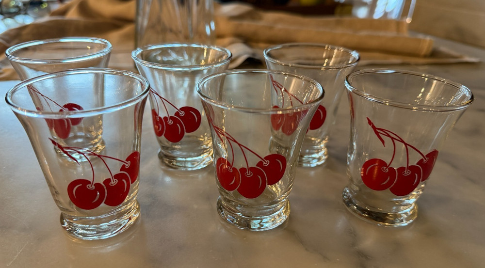Bartlett Collins Cherry Glasses Vintage Barware Set of 6