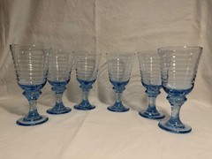 Set of 6 Vintage Blue Optic Swirl Stemmed Goblets Wine Water Glasses France 6…