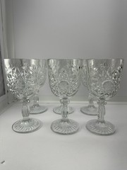 6 Libbey Hobstar Clear Water Goblets Starburst Vintage Heavy Perfect!