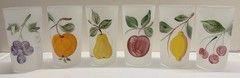 Vintage Frosted Glass Fruit Motif 4 3/4” Tall Glasses 8 Ounces Set of 6