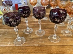 4 Bayel Crystal Wine Hock Wine Glass Rare Dark Purple Vineyard Grape MINT Set 4