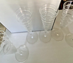 Crystal Champagne Tall Flute Etched Circles in Glass