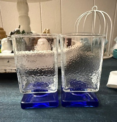 2 DiSaronno Cobalt Blue Stem Base Italian Liqueur Cordial Glass Square Pedestal
