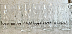8 Vintage Anchor Hocking QUILTED DIAMOND Iced Tea / Drinking Glass Tumblers 5″