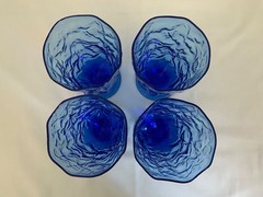 Vintage Morgantown Crinkle Gloria Blue Footed Glass Tumblers Set of 4