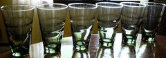LIBBEY Vtg Set 6 SATURN OPTIC ‘RIPPLE MINT’ GREEN Highball Glass 12 oz Ring Wave