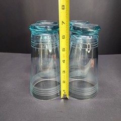 Vintage Icy Blue Etched Banded Glasses Tumbler 7″ Tall Set of 4