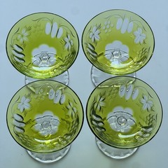 Nachtmann Traube Crystal Glasses Green Grape & Leaf Fine Bavarian Crystal (4)