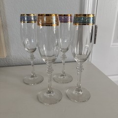 Italian Cristalleria Fratelli Fumo Crystal Champagne Flutes Set of 4 Mixed Color