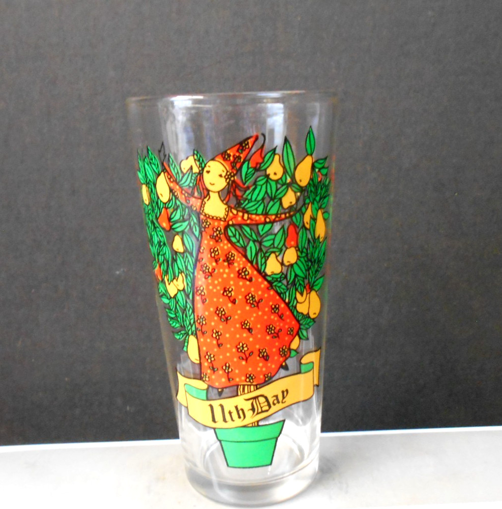 VTG Indiana Glass 12 Days of Christmas 11th Day Glass Tumbler 13 oz ( 6 1/4″ )