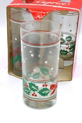 Caprice Holly Berry Bow High Ball Glass Barware Christmas Vintage Festive Set 7