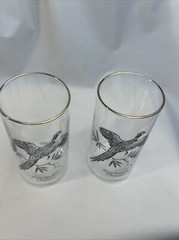 2 VTG MCM «SPORTSMAN» Federal Glass Game Birds 12oz Tumblers: Ring Neck Pheasant