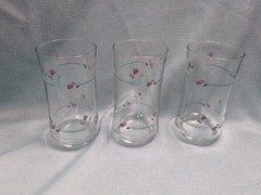 3 Vintage Corelle Rosemarie Tumblers Lavender Tulip Flower Drinking Glasses