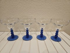 Set Of 4 Libbey Metropolis Cobalt Blue Bubble Stem Margarita Glasses 6” 10oz