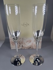 Vintage Lenox Forevermore Champagne Flute Pair Silverplate 9.5” w/ Box