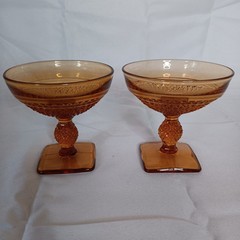 Vintage Amber Glass Dessert Compote Cups Pedestal MCM Set of 2