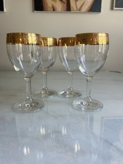 Vintage Italian Crystal Gold Rim Wine Glasses Set of 4 24k Gold Encrusted Stemwa