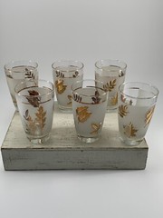 Vtg MCM Libbey Gold Foliage Frosted Cooler Glasses 10 oz Set of 6