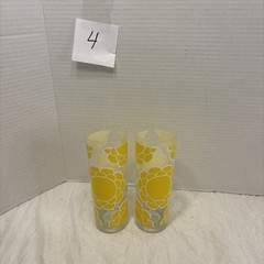 Vintage 2 Colony Yellow Mod Flower power Glasses MCM Collins 12 oz Barware RARE