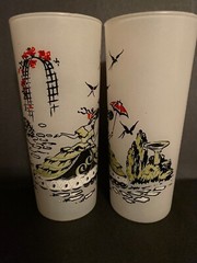 Vintage Victorian Southern Belle Highball Glasses Frosted Libbey Satin White