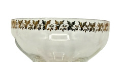 Vintage Amber Stemmed Gold Ivy Leaf Champagne Cocktail Coupe Glasses – Six