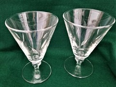 (2) Vintage Libbey Glass Simplicity Cut Atomic Era Flair Stem Water Wine Glasses
