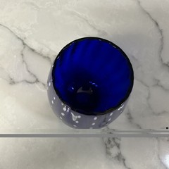 Zodax Art Deco Mavi Cobalt Blue Stemless Wine Goblet Ribs of Opal Dots